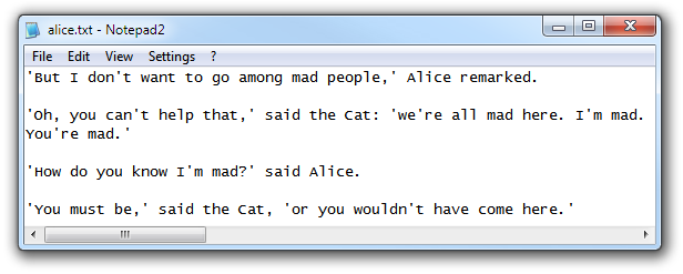 text file opened in notepad2