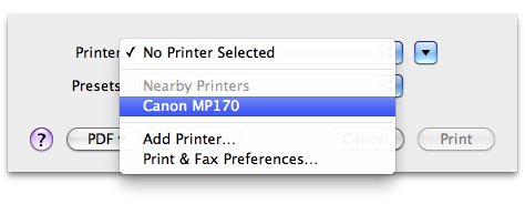 select printer from printer pop-up menu
