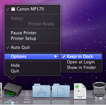 right-click printer icon menu