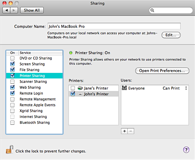 sharing system preferences