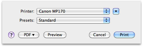 print dialog sheet
